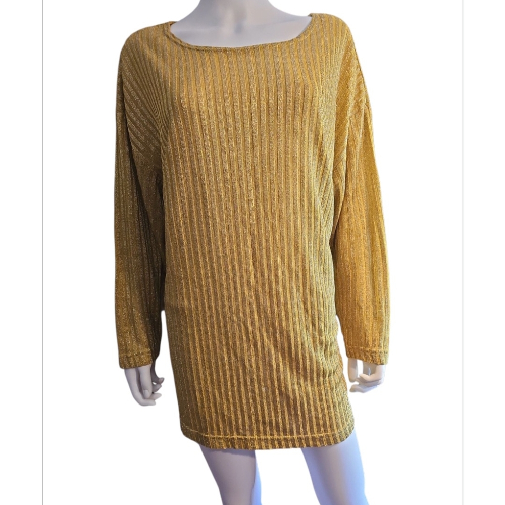 Gold Ribbed Knit Top Blouse